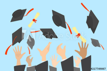 Hands throwing graduation caps and diploma in the air Hands throwing graduation caps and diploma in the air