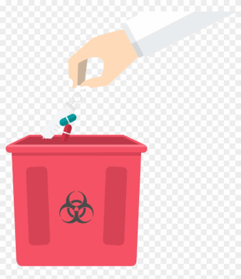 Hands Throwing Medical Supplies On A Trash Bin - Biohazard Symbol Hands Throwing Medical Supplies On A Trash Bin - Biohazard Symbol