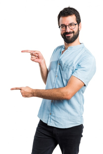 Handsome man pointing to the lateral Handsome man pointing to the lateral