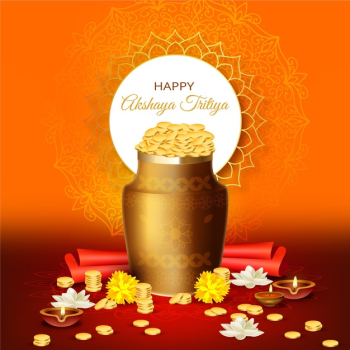 Happy akshaya tritiya flowers and coins Free Vector