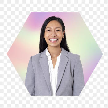 Happy Asian businesswoman png, hexagon | Free PNG - rawpixel