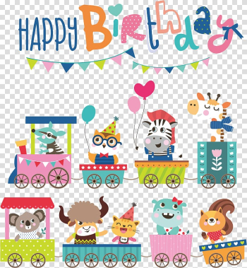Happy Birthday buntings illustration, Cartoon Birthday Illustration, birthday card cartoon animals transparent background PNG clipart