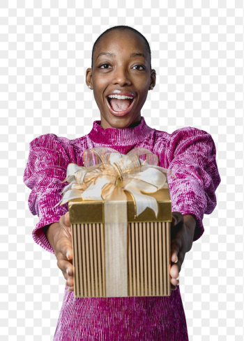 Happy black woman giving a present | Free PNG Sticker - rawpixel