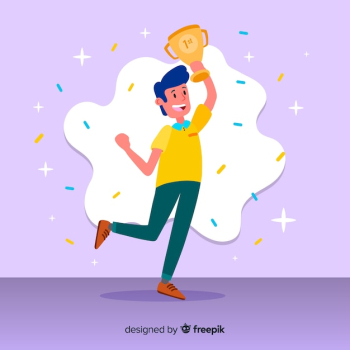  happy character winning a prize with flat design