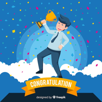 Happy character winning prize with flat design