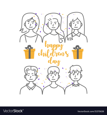 happy children day with line art icon people