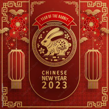 Happy chinese new year 2023 year of the rabbit zodiac with on color Background.