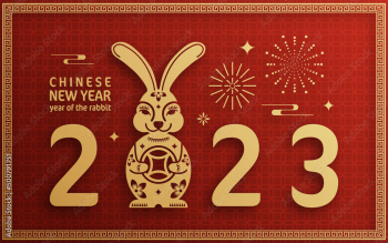 Happy chinese new year 2023 year of the rabbit zodiac with on color Background. (Translation : Happy new year)