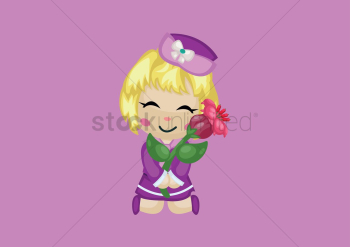 Happy cute air stewardess with flower Happy cute air stewardess with flower