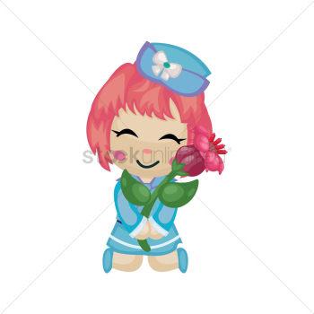 Happy cute air stewardess with flower Happy cute air stewardess with flower