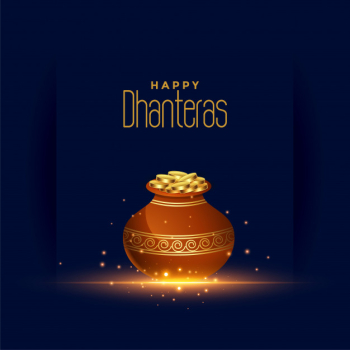 Happy dhanteras festival card with gold coin pot Free Vector Happy dhanteras festival card with gold coin pot Free Vector