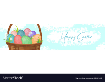 happy easter basket with colorful easter eggs