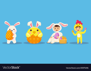 happy easter cute cartoon character set