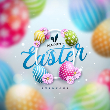 Happy easter illustration with colorful painted egg and spring flower Free Vector
