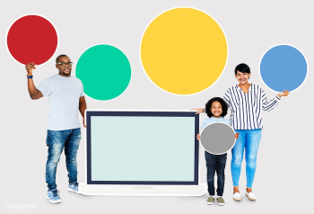 Happy family holding round boards and a scree.. | Free stock psd mockup - 490684 Happy family holding round boards and a scree.. | Free stock psd mockup - 490684