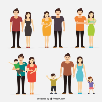 Happy family in different life stages with flat design