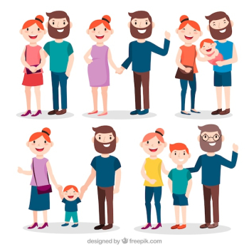 Happy family in different life stages with flat design