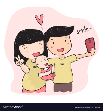 Happy family young parent taking selfie photo vector image Happy family young parent taking selfie photo vector image