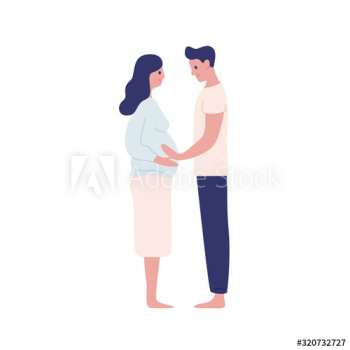 Happy future parents hugging vector flat illustration