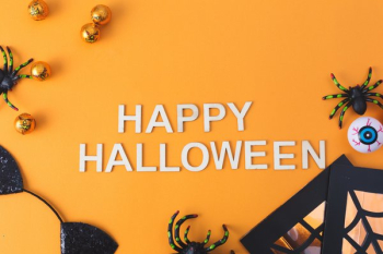 Happy Halloween On Orange Flatlay Happy Halloween On Orange Flatlay