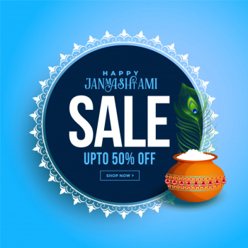 Happy janmashtami sale banner with dahi handi Free Vector Happy janmashtami sale banner with dahi handi Free Vector