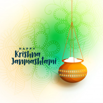 Happy krishna janmastami beautiful greeting with dahi handi Free Vector Happy krishna janmastami beautiful greeting with dahi handi Free Vector