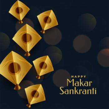 Happy makar sankranti festival greeting with golden kite Free Vector