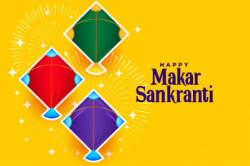 Happy makar sankranti with three kites designs Free Vector