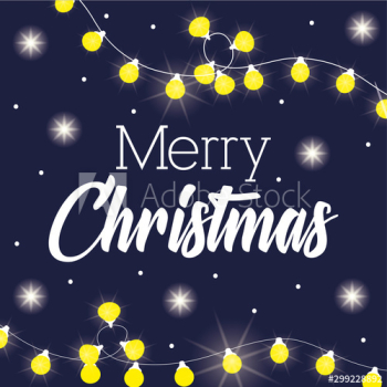 happy merry christmas card with lights bulbs happy merry christmas card with lights bulbs