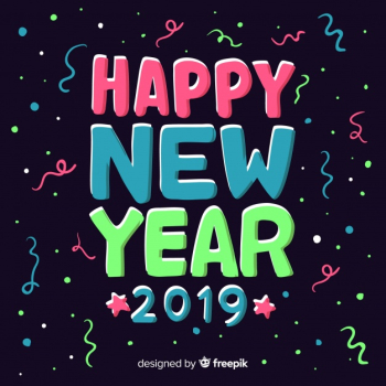 Happy new year 2019 colorful background with fancy lettering Happy new year 2019 colorful background with fancy lettering