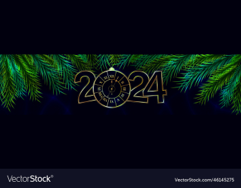 happy new year stylized numeral 2024 with clock