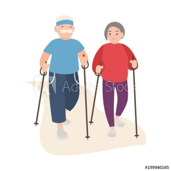 Happy old men and women dressed in sports clothing performing nordic walking Happy old men and women dressed in sports clothing performing nordic walking