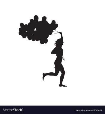 happy person running with balloons silhouette happy person running with balloons silhouette