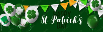 Happy Saint Patrick's Day background, greeting card with green four and tree leaf clovers.