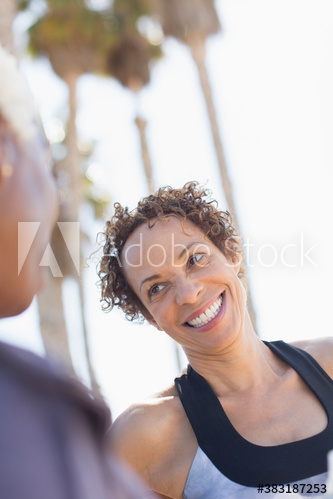 Happy senior woman talking with friend Happy senior woman talking with friend