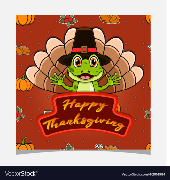 happy thanksgiving card with cute frog character happy thanksgiving card with cute frog character