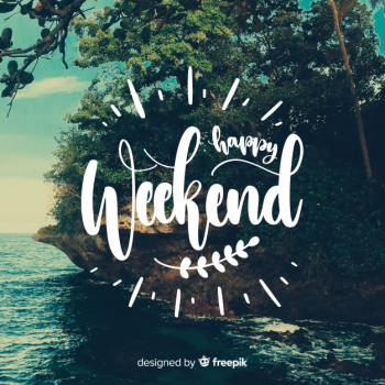 Happy weekend lettering with photography background Happy weekend lettering with photography background