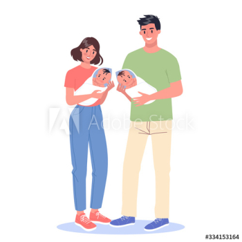 Happy young dad and mom holding baby twins Happy young dad and mom holding baby twins
