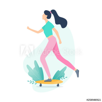 Happy young girl skateboarding Happy young girl skateboarding