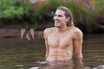 Happy young man relaxing in lake Happy young man relaxing in lake