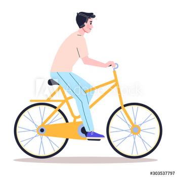 Happy young man ride bicycle side view Happy young man ride bicycle side view