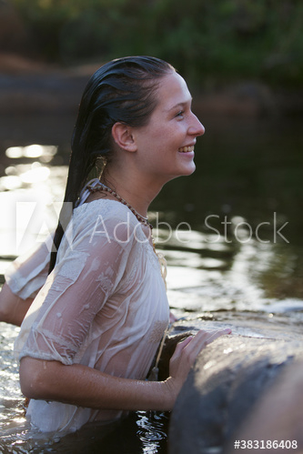 Happy young woman in lake Happy young woman in lake