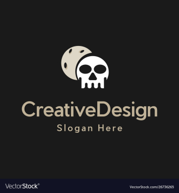 Head skull moon creative logo design vector image Head skull moon creative logo design vector image