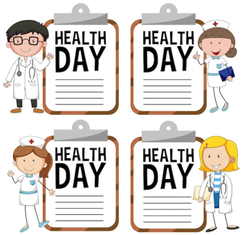 Health day logo with doctor and nurse Health day logo with doctor and nurse