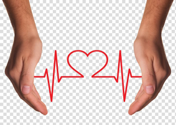 Heart rate diagram between person hands, Health Care Chronic condition Disease Asthma, Hands Holding Red Heart with ECG line transparent background PNG clipart