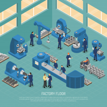 Heavy industry production facility isometric poster Free Vector