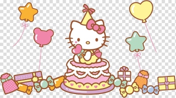 Hello Kitty party themed illustration, Hello Kitty Birthday cake Drawing, hello transparent background PNG clipart