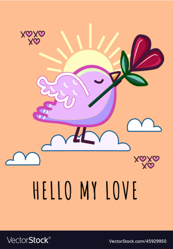 hello my love pink bird with flower