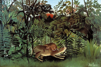 Henri Rousseau's The Hungry Lion Throws… | Free public domain illustration Henri Rousseau's The Hungry Lion Throws… | Free public domain illustration