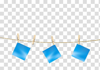 Hermosos, three blue papers hanging on line with clips transparent background PNG clipart